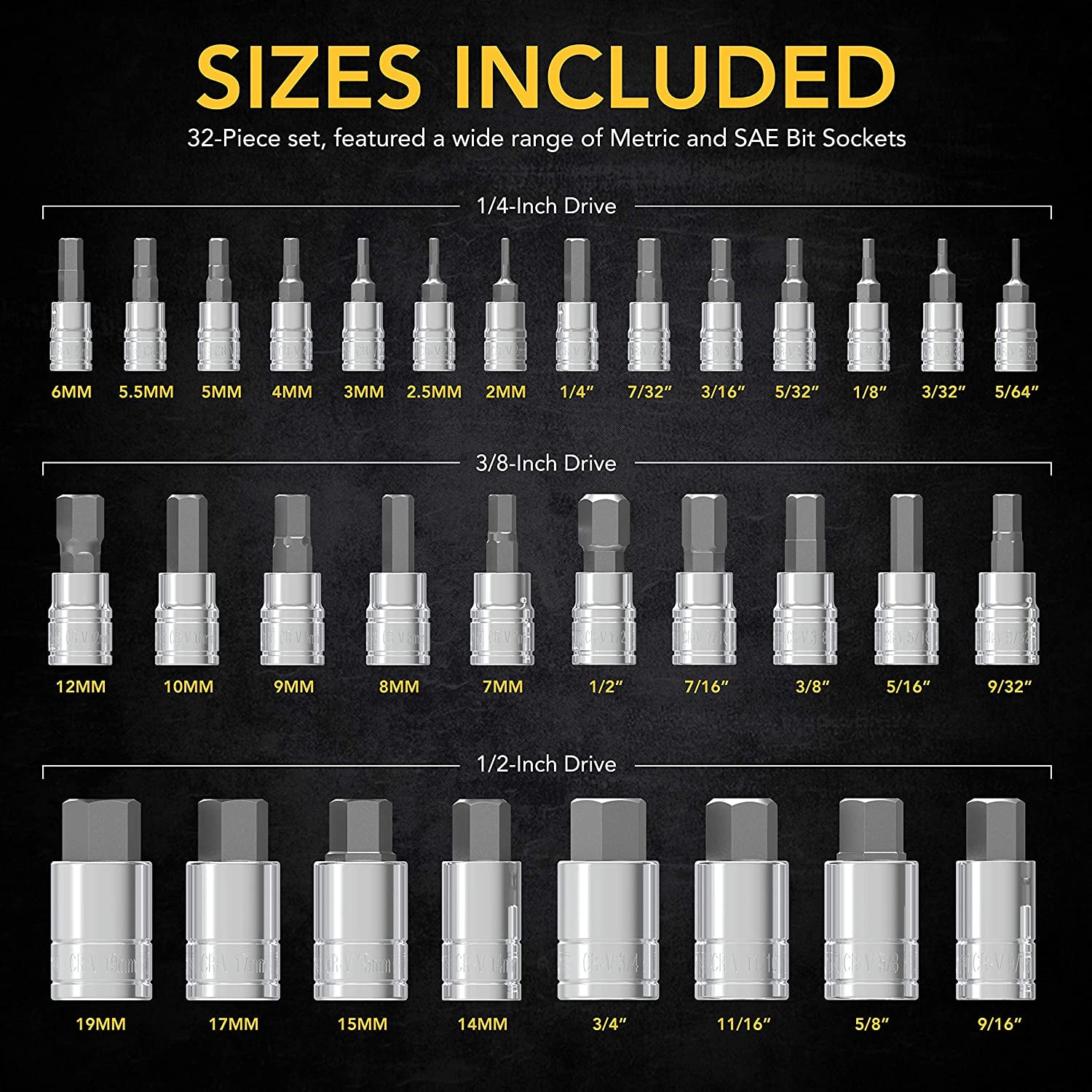 Premium 32-Piece Master HEX Bit Socket Set - S2 Alloy Steel with Enhanced Storage Case (LX-144)