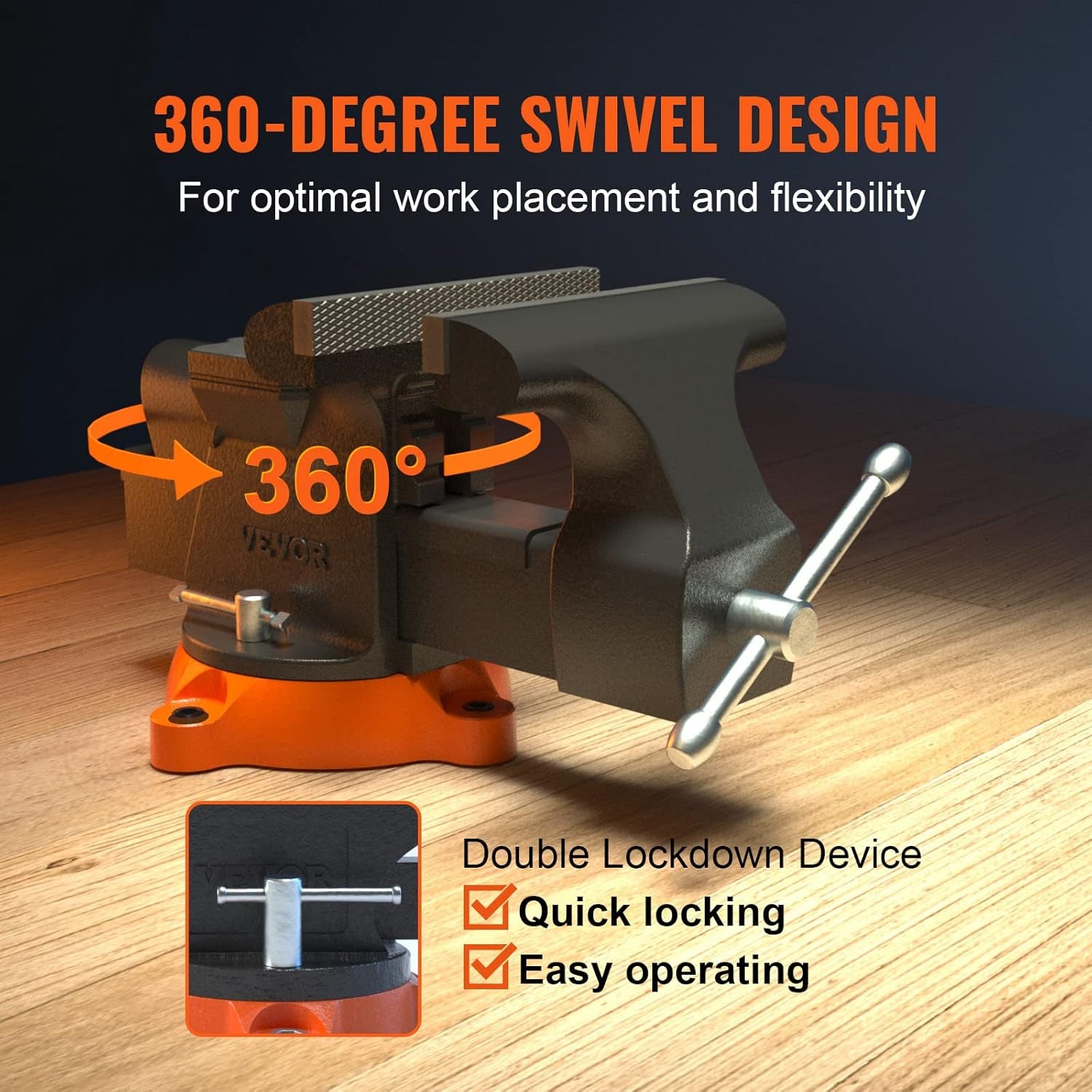 6-Inch Heavy Duty Bench Vise with 360-Degree Swivel Base - Perfect for Drilling, Pipe Cutting, and More! Includes Anvil, Bolts & Nuts