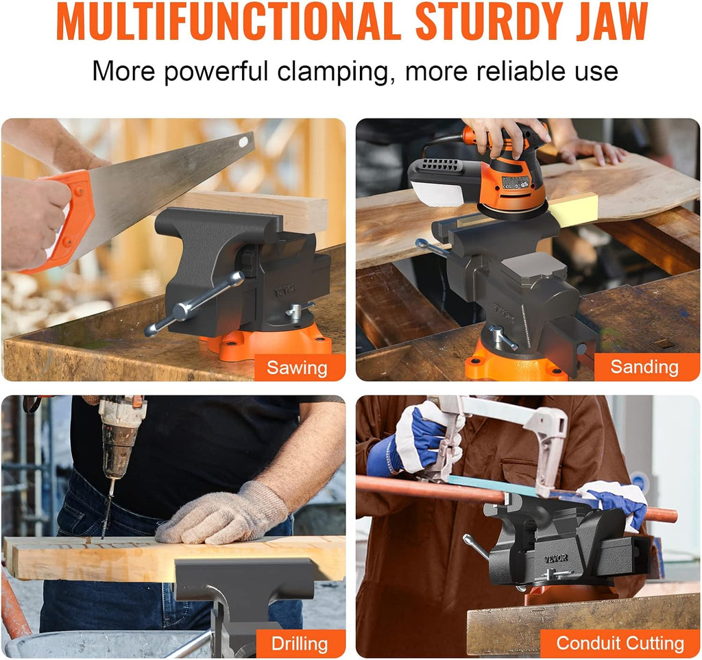 6-Inch Heavy Duty Bench Vise with 360-Degree Swivel Base - Perfect for Drilling, Pipe Cutting, and More! Includes Anvil, Bolts & Nuts