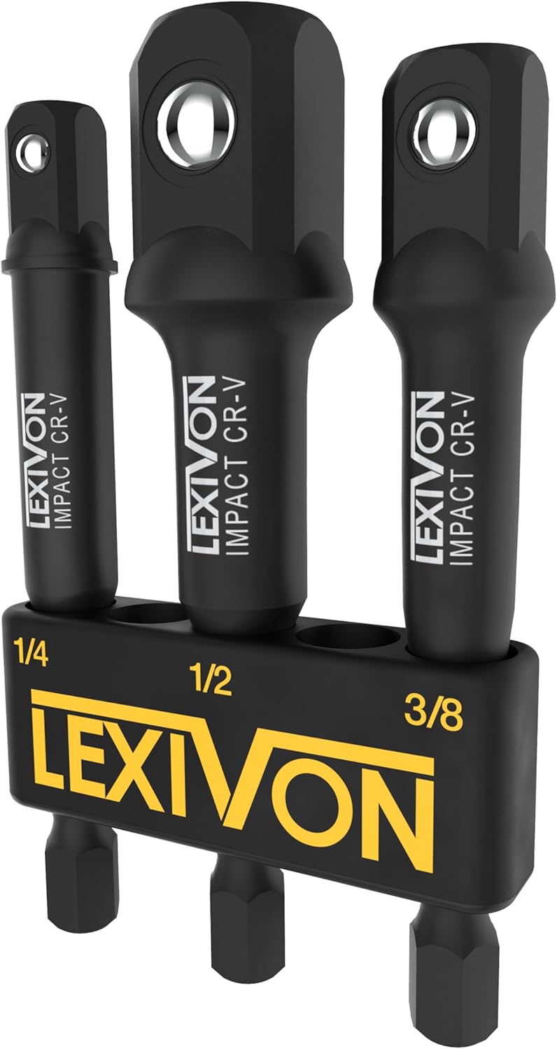 Versatile Impact Grade Socket Adapter Set - 3-Piece Extension Bit with Holder for 1/4", 3/8", and 1/2" Drive - Transform Your Power Drill into a High Torque Impact Wrench (LX-101)