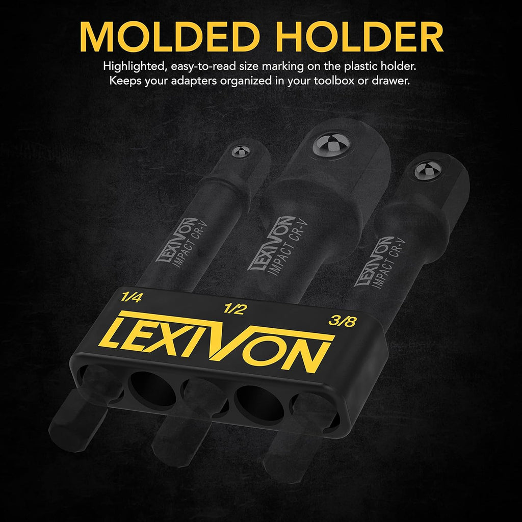 Versatile Impact Grade Socket Adapter Set - 3-Piece Extension Bit with Holder for 1/4", 3/8", and 1/2" Drive - Transform Your Power Drill into a High Torque Impact Wrench (LX-101)