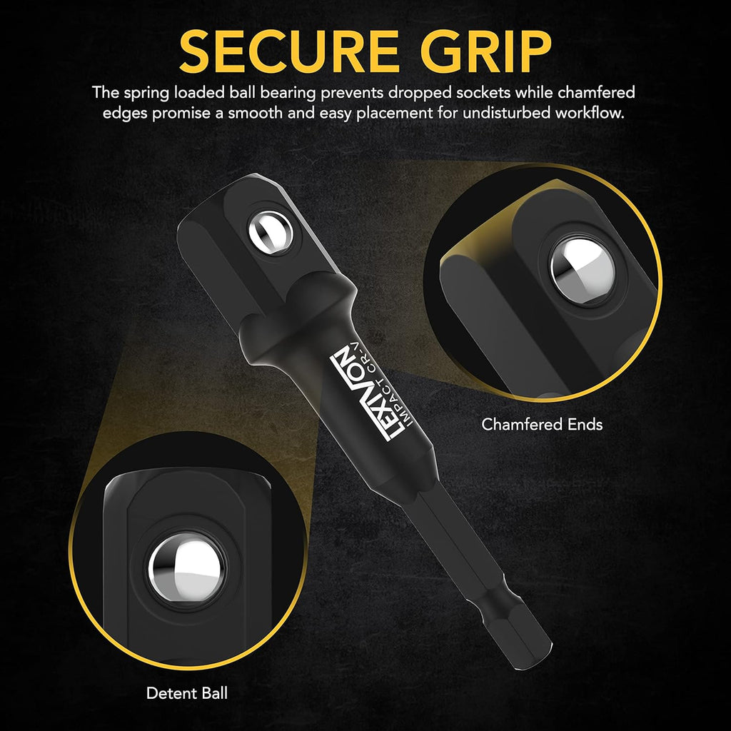 Versatile Impact Grade Socket Adapter Set - 3-Piece Extension Bit with Holder for 1/4", 3/8", and 1/2" Drive - Transform Your Power Drill into a High Torque Impact Wrench (LX-101)