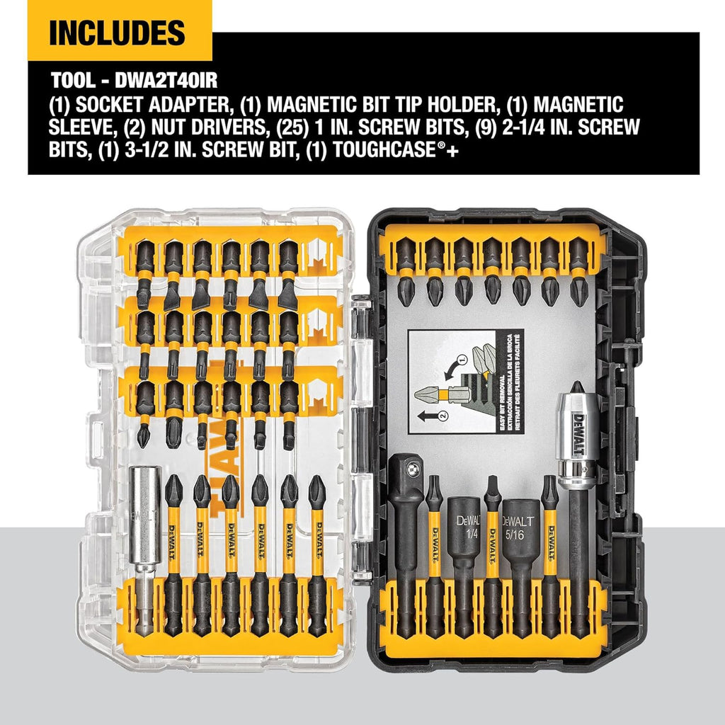 40-Piece Impact Ready Screwdriver Bit Set with Storage Case - Flextorq Impact Driver Bits (DWA2T40IR)