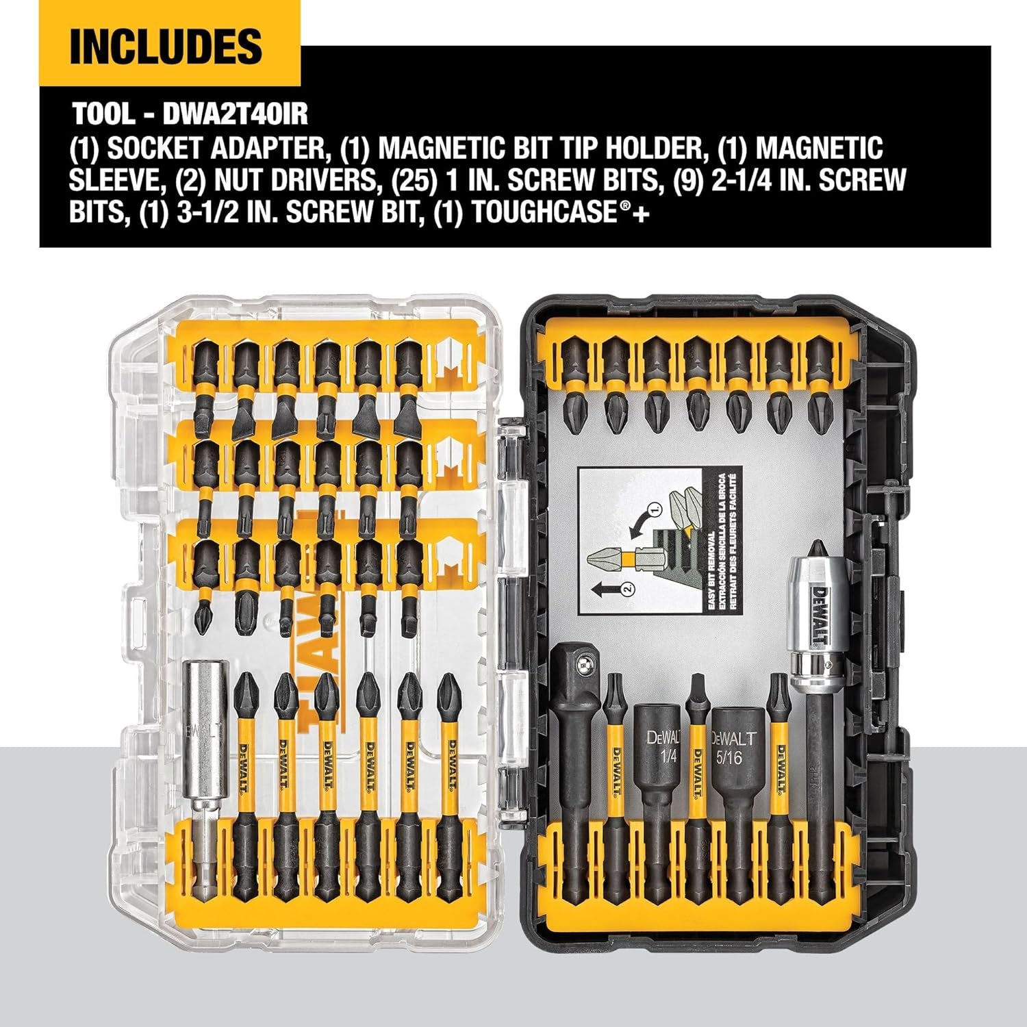 40-Piece Impact Ready Screwdriver Bit Set with Storage Case - Flextorq Impact Driver Bits (DWA2T40IR)