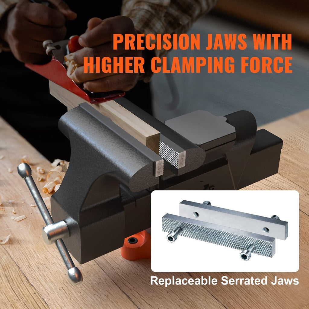 6-Inch Heavy Duty Bench Vise with 360-Degree Swivel Base - Perfect for Drilling, Pipe Cutting, and More! Includes Anvil, Bolts & Nuts