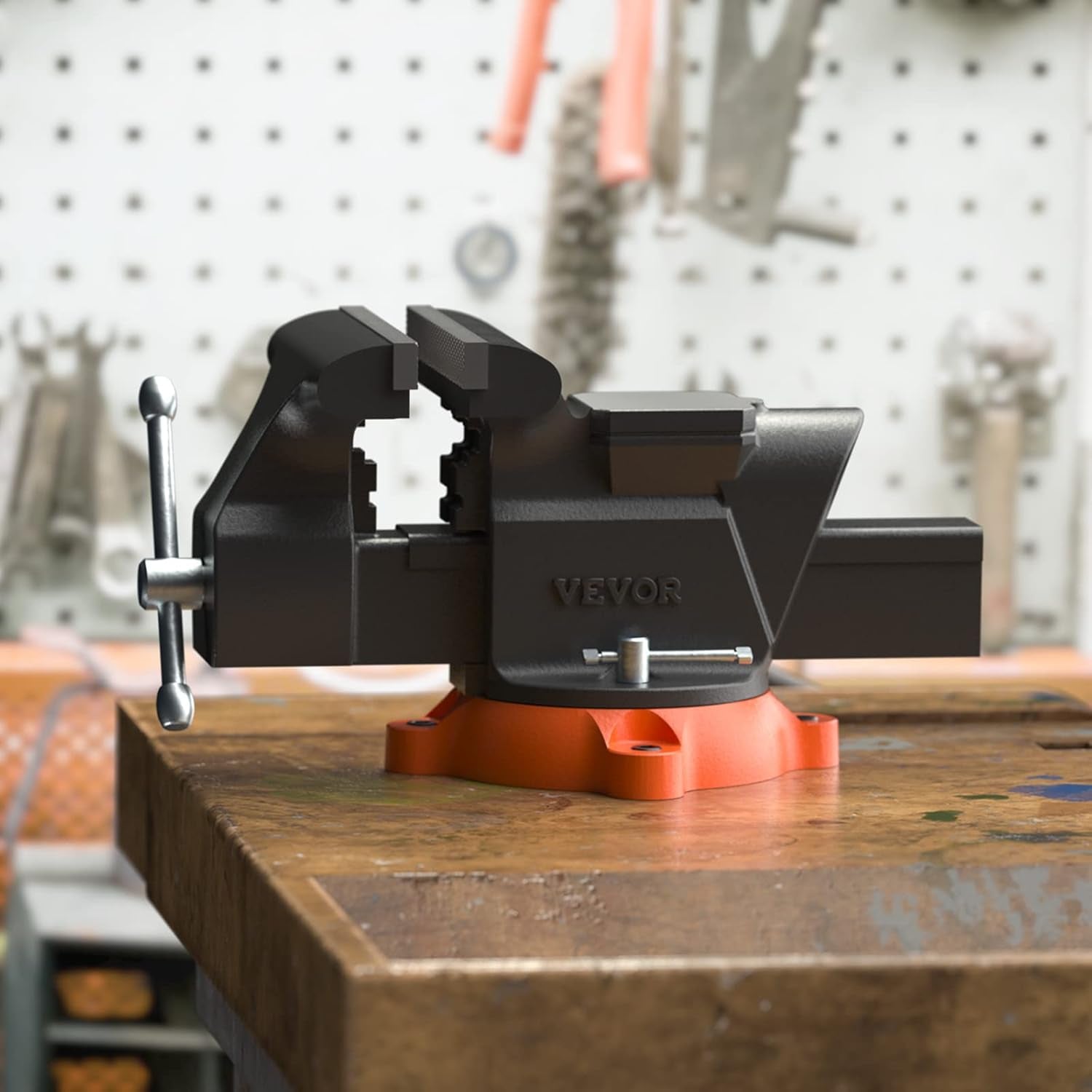 6-Inch Heavy Duty Bench Vise with 360-Degree Swivel Base - Perfect for Drilling, Pipe Cutting, and More! Includes Anvil, Bolts & Nuts