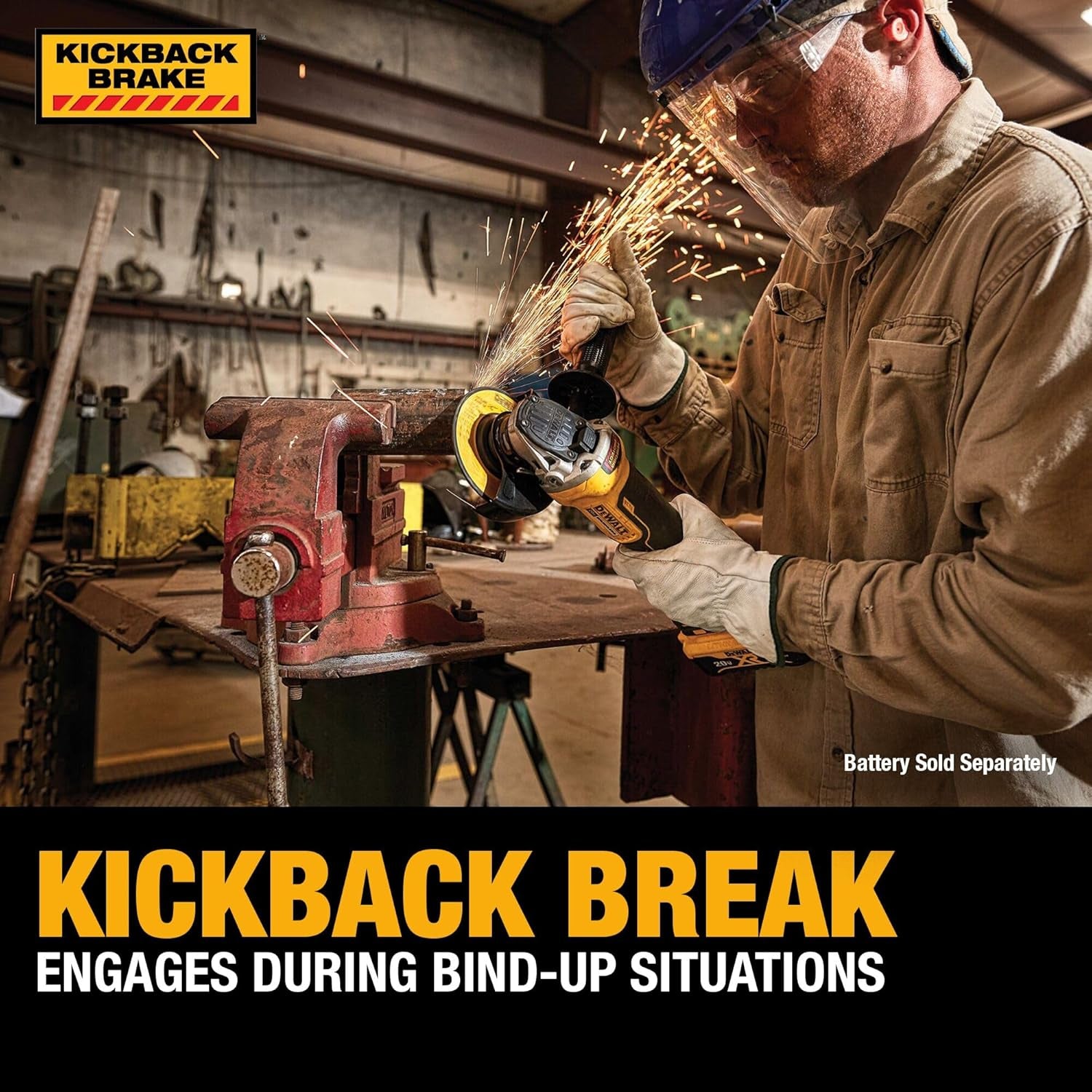 Powerful 20V MAX* Cordless Brushless Angle Grinder - 4.5 Inch with Paddle Switch & Kickback Brake (Tool Only)