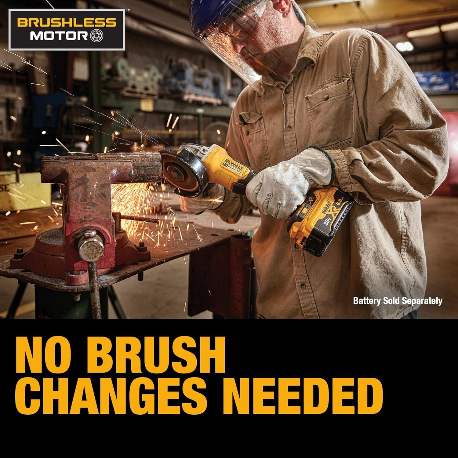 Powerful 20V MAX* Cordless Brushless Angle Grinder - 4.5 Inch with Paddle Switch & Kickback Brake (Tool Only)