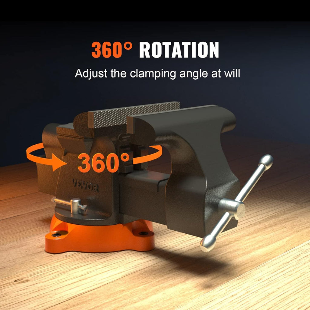 6-Inch Heavy Duty Bench Vise with 360-Degree Swivel Base - Perfect for Drilling, Pipe Cutting, and More! Includes Anvil, Bolts & Nuts