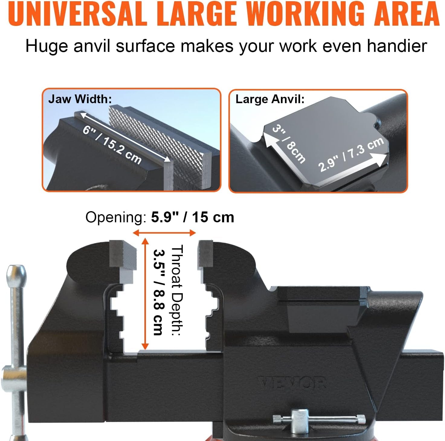 6-Inch Heavy Duty Bench Vise with 360-Degree Swivel Base - Perfect for Drilling, Pipe Cutting, and More! Includes Anvil, Bolts & Nuts