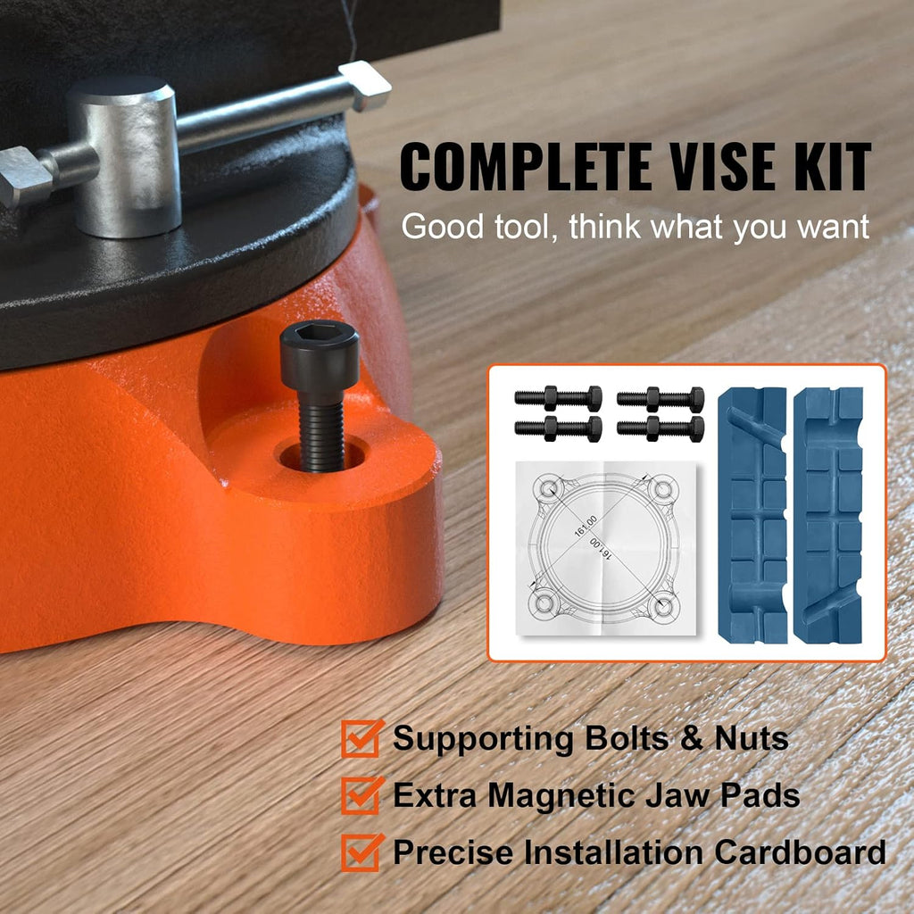6-Inch Heavy Duty Bench Vise with 360-Degree Swivel Base - Perfect for Drilling, Pipe Cutting, and More! Includes Anvil, Bolts & Nuts